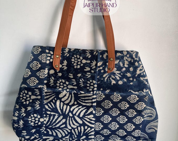 Blue and white color kantha made ladies handbag | women makeup purse | vintage kantha made shoulder bag | Printed kantha bag | Gift for her.