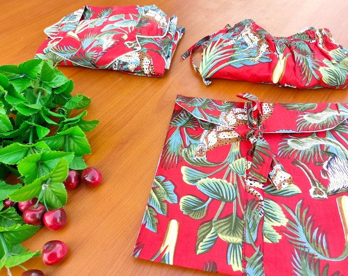jungle Print short Pajamas,jungle Print Pure Cotton Pj’s, Pajamas Set ,Indian Cotton,Night Wear, Soft Cotton Night Suit-