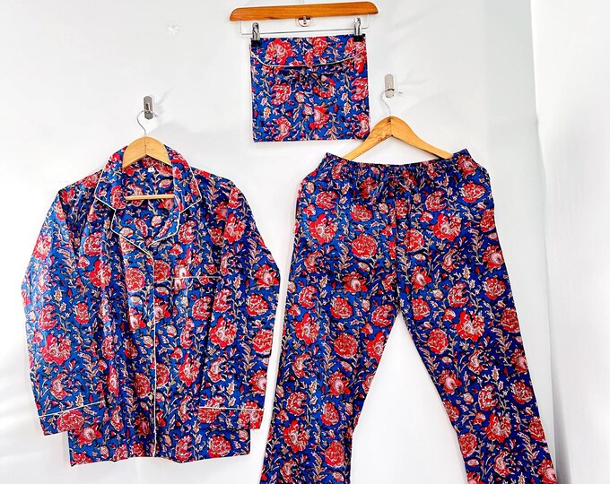 Cotton Pajamas and Shirt Indian Pj Set Women's Summer Dress Cotton Pj Set Floral Pj Block Print Night Suit Gifts For Her