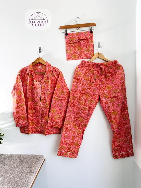 Floral print | Indian fabric made Pj set | women's wear suit | night wear pajamas and shirt | wear in summer | Indian block print Pj set |