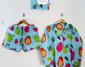 Very beautiful print shorts and shirt | women summer wear pajamas | Women wear night suit | Bridesmaid pajamas | Gift for Christmas.