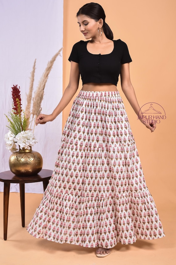 Floral block print cotton skirts | Beautiful Handmade women skirt | Boho party wear skirt | Elastic skirt | Bridesmaid skirt | Gift for her.