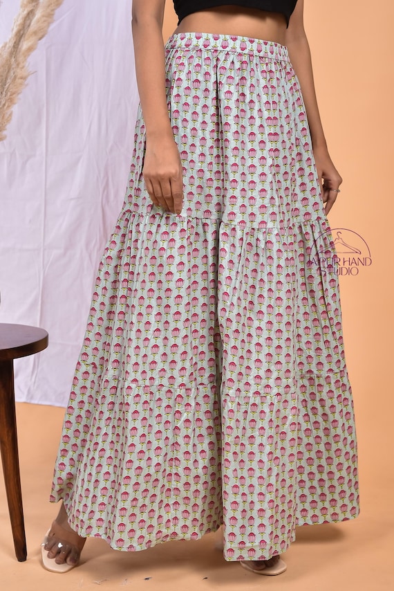 Cotton made women sari wrap | Handmade wedding wear skirt | Floral block print summer wear skirt | Bridesmaid skirts | Gift for Christmas.