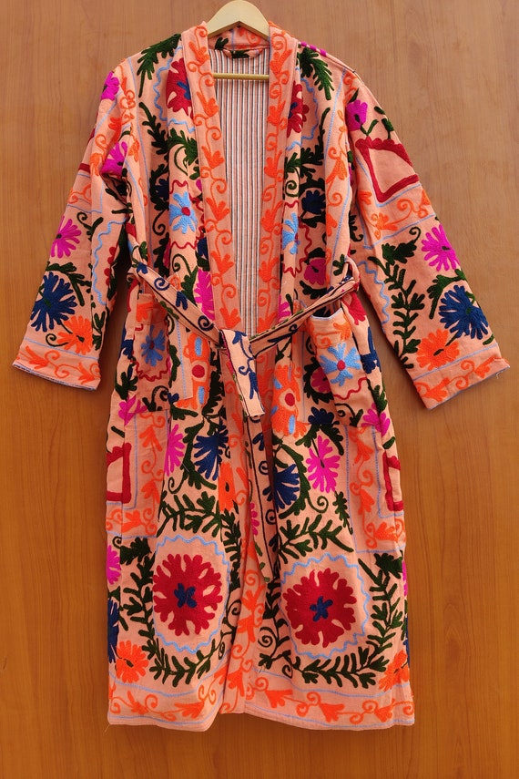 Indian Cotton New Suzani Embroidery Jacket, Winter Warmed Coat, Women's Coat, Cotton Long And Short Size Jacket Kimono