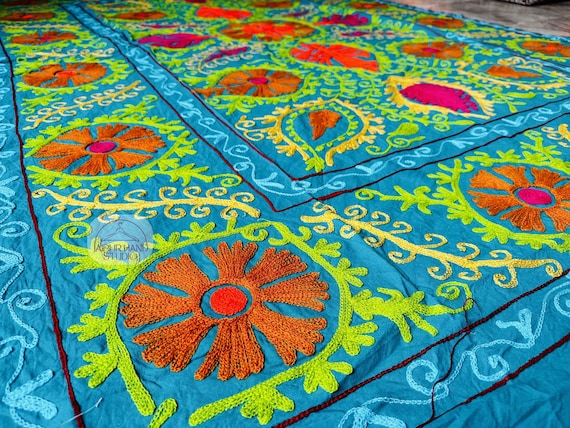 Niddle work Embroidery made home decor suzani | Suzani table cover | floral Embroidery suzani bedsheet | Bridesmaid suzani | Gift for her.