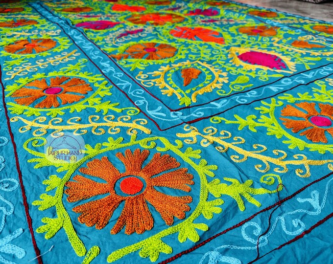 Niddle work Embroidery made home decor suzani | Suzani table cover | floral Embroidery suzani bedsheet | Bridesmaid suzani | Gift for her.