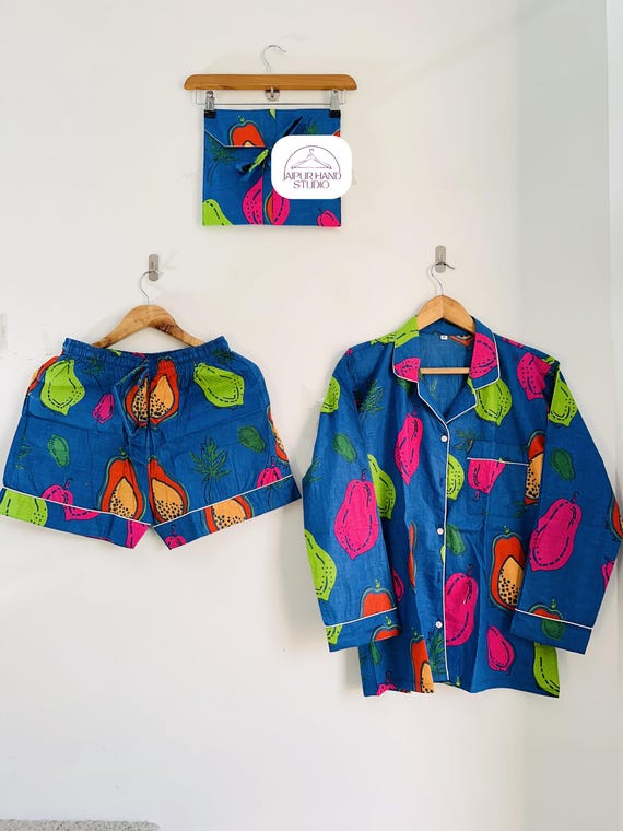 Hand block print cotton short Pj set | Women wear night suit | Summer wear shorts pajamas | Bridesmaid pajamas | Gift for Christmas.
