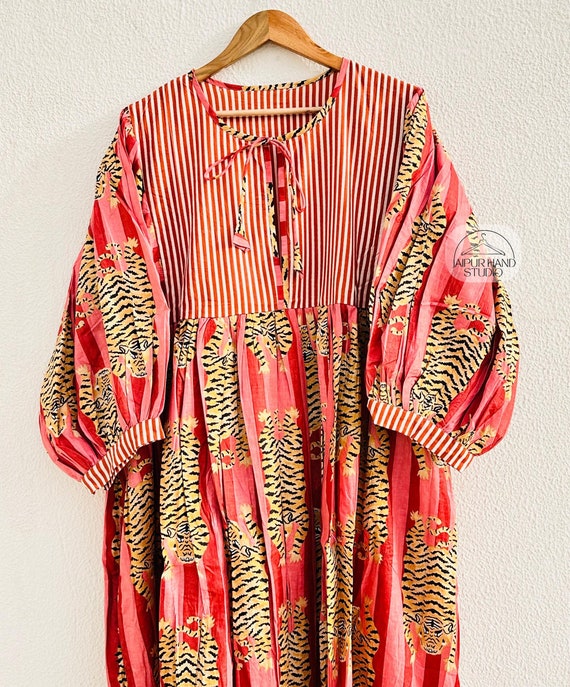 Tiger Printed Cotton Dress, Handmade Dress, Beach Wear Dress, Indian Dress, Western Dress For Party, Gift For Birthday, Summer Dress