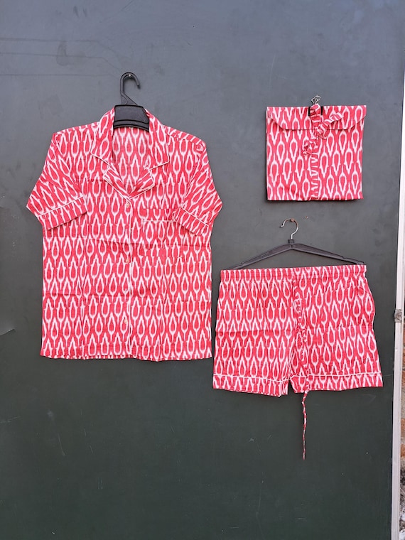 Indian made cotton fabric Pj sets | women's wear night suit | Luxury shirt and shorts | cotton night suit with cotton bag and OSM color Pj