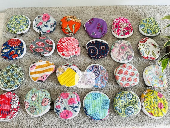 Indian made Mix lot Pouches | Handmade Quilt coin pouch | Small round chain pouch | Cosmetic and coin carry pouch | Gift for her.