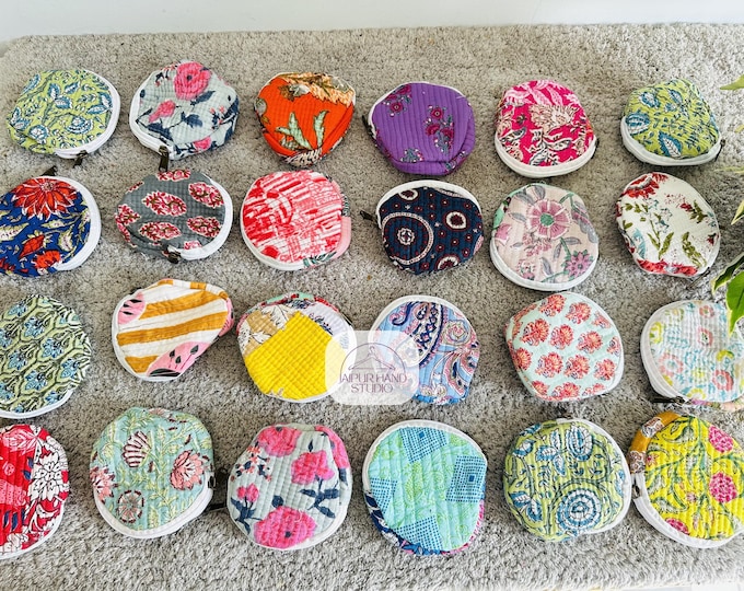 Indian made Mix lot Pouches | Handmade Quilt coin pouch | Small round chain pouch | Cosmetic and coin carry pouch | Gift for her.