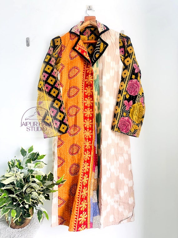 new Indian made assorted jacket, outdoor long coat, vintage kantha fabric made coat, wear in summer, wear in winter, wear for women andGirls
