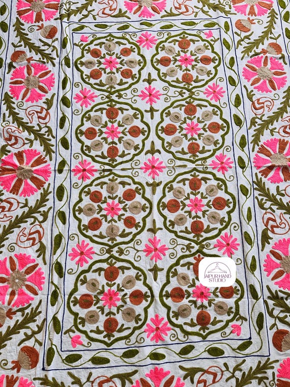 Uzbek suzani king size tapestry| Handmade Embroidery throws| Niddle work suzani bedcover | Suzani table cover| Suzani blanket | Gift for her