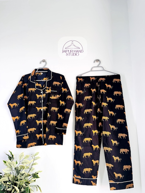 Tiger Print Pj Set, Bridesmaid Gift, Soft Night Wear Dress, Sleepwear PJ Set, Cotton Pj's, Animal Print Pyjamas, Jungle Print Cotton PJ Set
