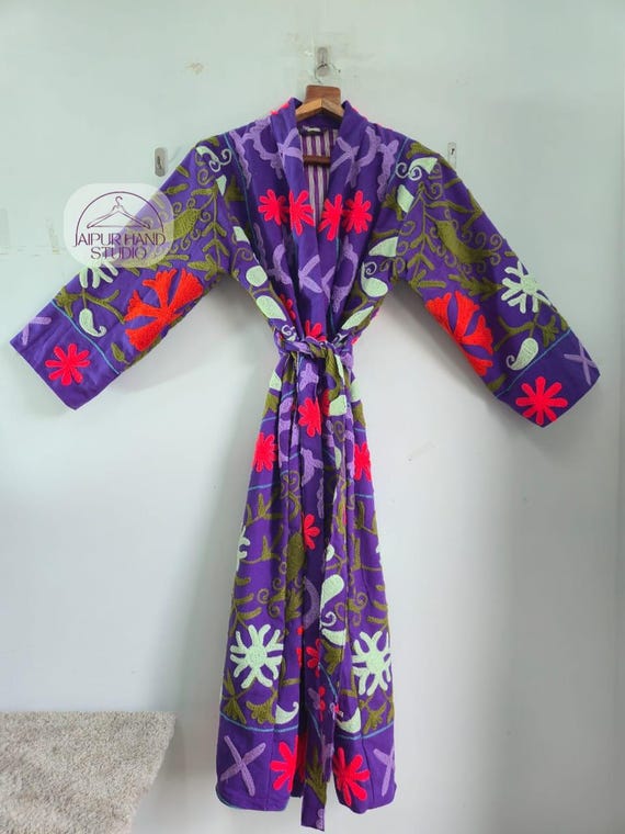 Beautiful floral Embroidery made suzani kimono | Party wear robes | Handmade suzani long jackets | Bridesmaid suzani jacket | Gift for her.