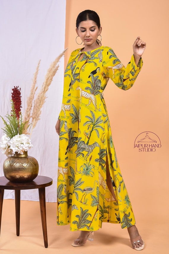 Animal print cotton midi dress | Women wedding wear long midi | Party wear gown | Long sleeve dress | Bridesmaid dress | Gift for Christmas.