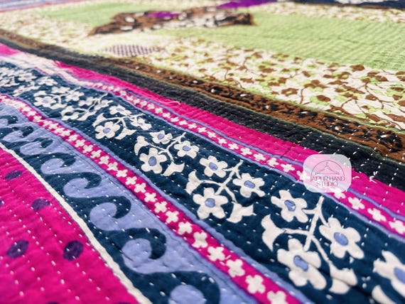 Super special vintage kantha quilt | Kantha reversible blanket | Recycled kantha throws | Handmade kantha bedspread | Gift for Christmas.