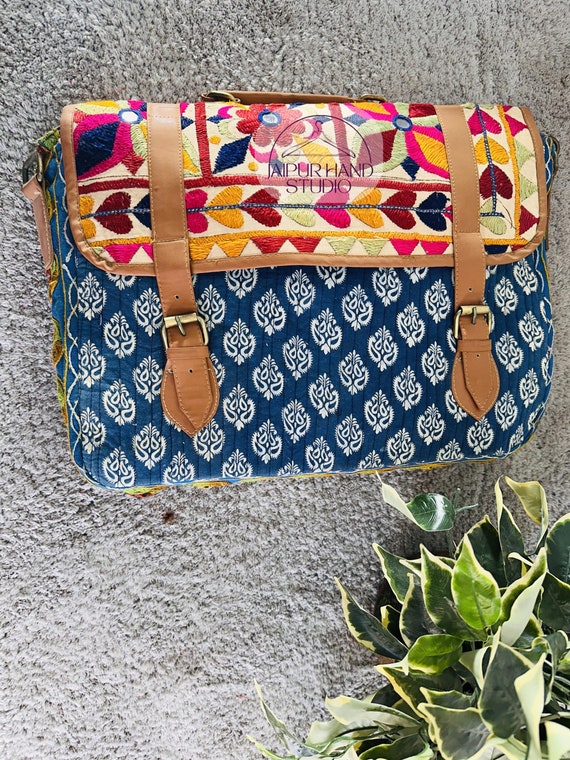 Vintage kantha made laptop bags | women makeup and cloths carrying bags | Handmade stitched bags | Top handle bags | Gift for Christmas.