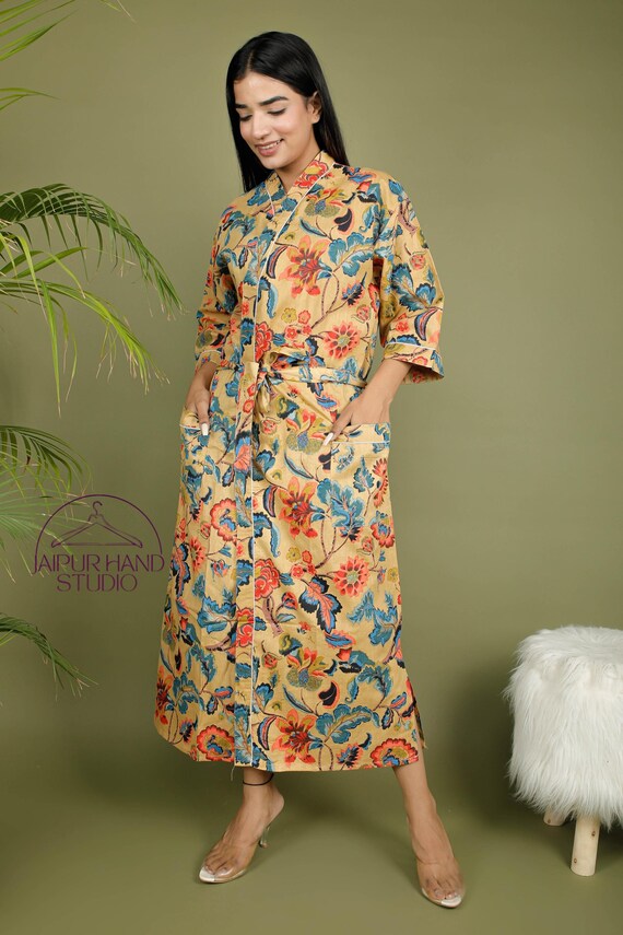 Block printed women wear kimono | Long sleeve bath robes | Women beach wear robes | Lovely summer wear gown | Bridesmaid robe | Gift for her