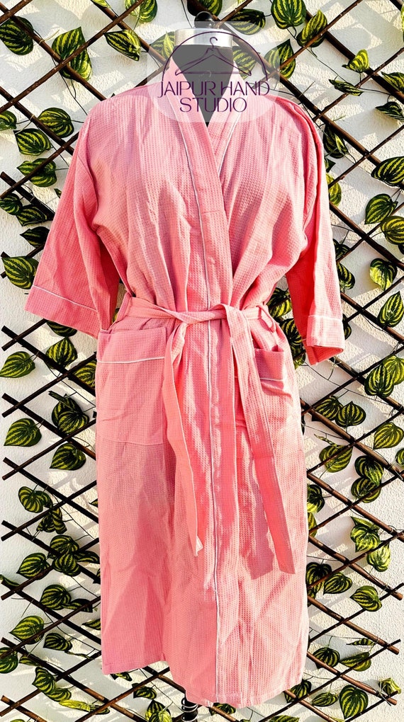Elegant Cotton Waffle Robe, Thick Hooded Bath Wear, Natural Kimono Dressing Gown, Luxury Unisex,Luxurious Waffle Weave Bathrobe, gift forher