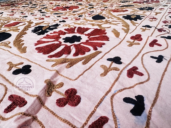 Beautiful cotton suzani queen size tapestry | Handmade wall hanging throws| Suzani bedcovers | Bridesmaid suzani soft blanket | Gift for her