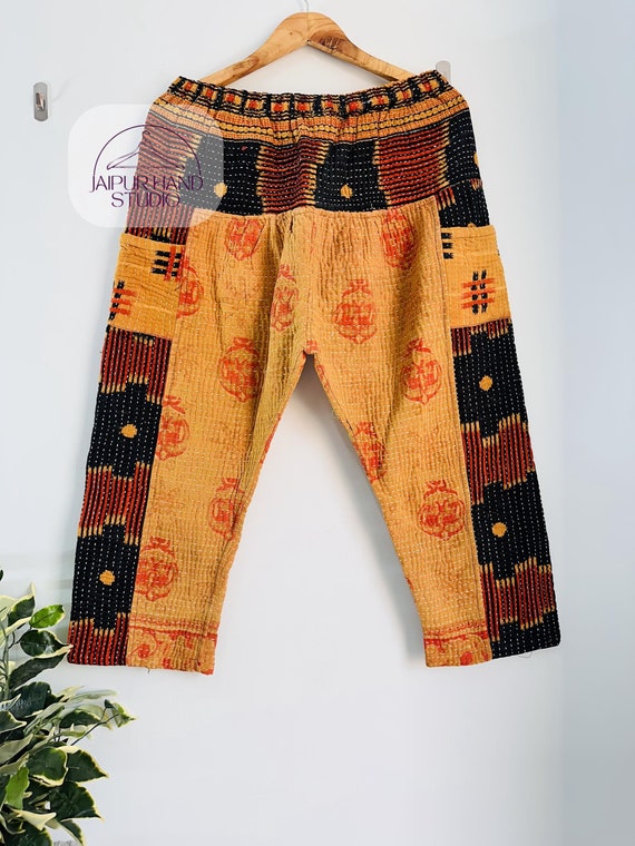 comfortable trouser made by kantha fabric | women's wear pants | comfort pants | block print fabric made palazzo | Gift for Christmas.
