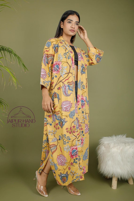 Indian cotton made kimono robes | Women wear robes | Women dressing gown | Hand block print robes | Morning tea dress | Gift for Christmas.