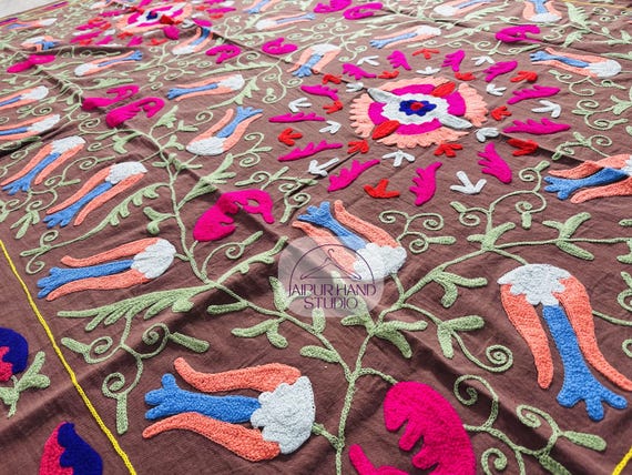 Handmade Suzani Bedspread | King Size Bedcover| Unique Niddle work blanket| Handmade Suzani bedsheets| suzani wall hanging | Gift for her.