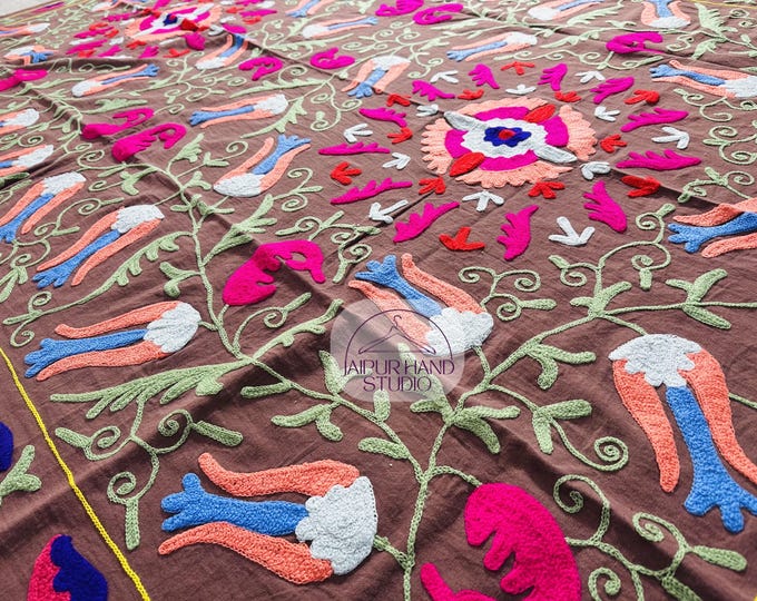 Handmade Suzani Bedspread | King Size Bedcover| Unique Niddle work blanket| Handmade  Suzani bedsheets| suzani wall hanging | Gift for her.