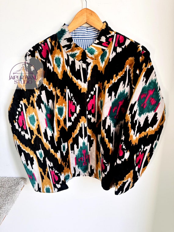 White Cotton velvet women jacket | reversible fashion jacket coat | Flora print women jacket | wear in All season | Gift for Christmas |