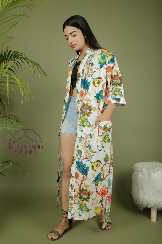 Cotton block print women wear kimono | Handmade wedding wear outfit | Boho party dress | Morning tea dress | Bridesmaid robes | Gift for her