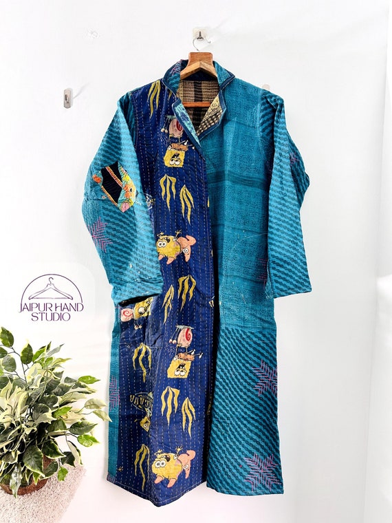 Handmade Cotton Patchwork Kantha |Kimono Jacket | Women's Winter Wear| Unisex Bathrobe | Kimono Robe Wrap Dress Gift Winter Coat |