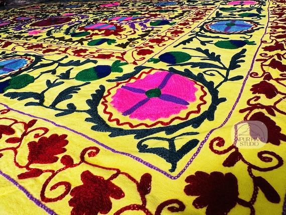 Beautiful floral Embroidery work home decor suzani | Suzani bedspread | Handmade bedsheet | Suzani throws | Bridesmaid suzani | Gift for her