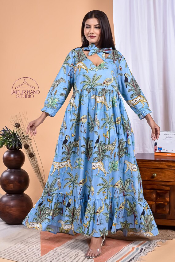 Blue color cotton gown| Women wedding wear long dress| Handmade party wear dress | Bridesmaid dress | Long sleeve dress | Gift for Christmas