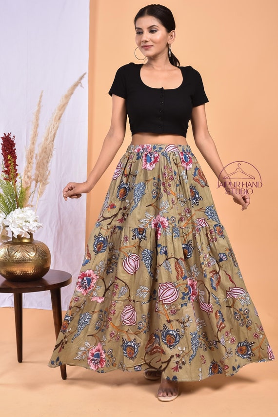 Indian handmade cotton skirts| Floral block print cotton skirt | Wedding wear sari wrap | Cotton midi wrap | Bridesmaid skirt | Gift for her