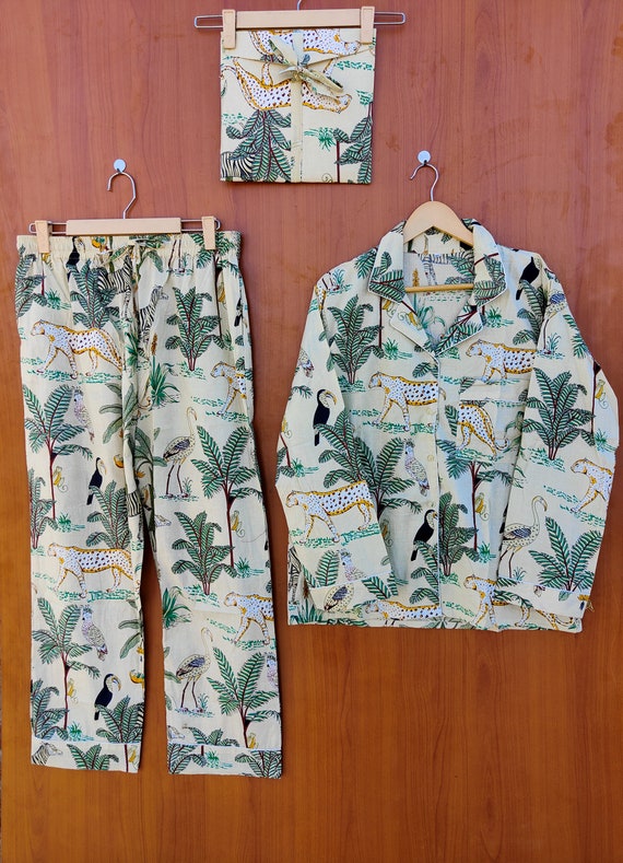 Pyjamas/ Floral Pure Cotton P J Set, Pajamas Set ,Night Wear, Jungle Print Pj's Set Soft Cotton Night Suit- PJ's Lounge Wear