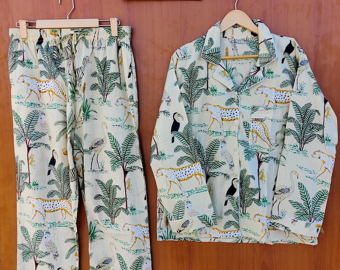 Pyjamas/ Floral Pure Cotton P J Set, Pajamas Set ,Night Wear, Jungle Print Pj's Set Soft Cotton Night Suit- PJ's Lounge Wear