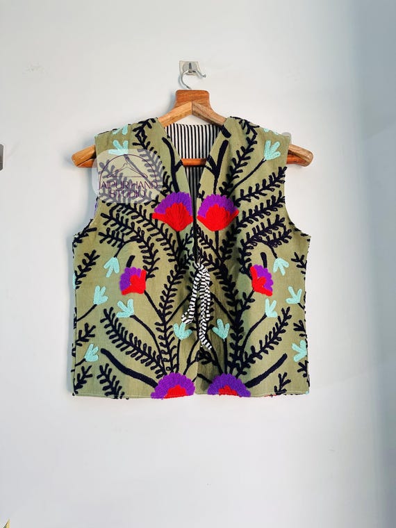Handmade Niddle Embroidery waist | Beautiful floral Embroidery suzani vests | women wedding wear vests | women wear jacket | Gift for her.