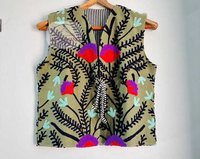 Handmade Niddle Embroidery waist | Beautiful floral Embroidery suzani vests | women wedding wear vests | women wear jacket | Gift for her.