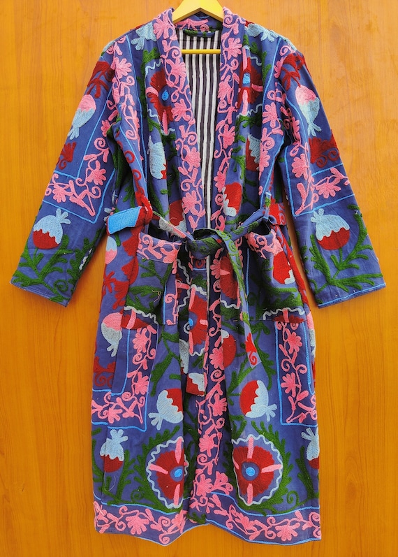 Indian Cotton New Suzani Embroidery Jacket, Winter Warmed Coat, Women's Coat, Cotton Long And Short Size Jacket Kimono