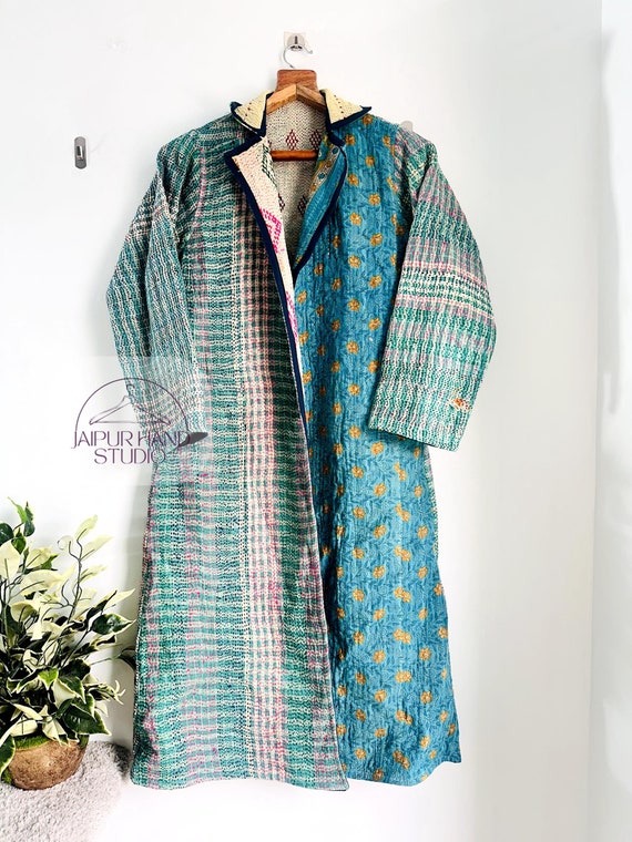 vintage kantha fabric made, kantha kimono bath robe with Assorted design, kantha long coat, wearing in summer and winter, wear for wedding