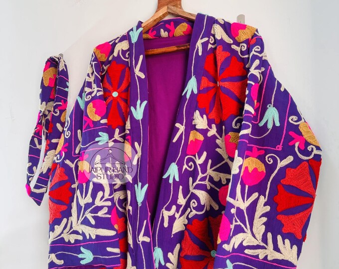 Hand Embroidery made robe| women wear suzani coat| handmade jacket | wedding wear kimono | bridesmaid coat | beautiful jacket | Gift for hr