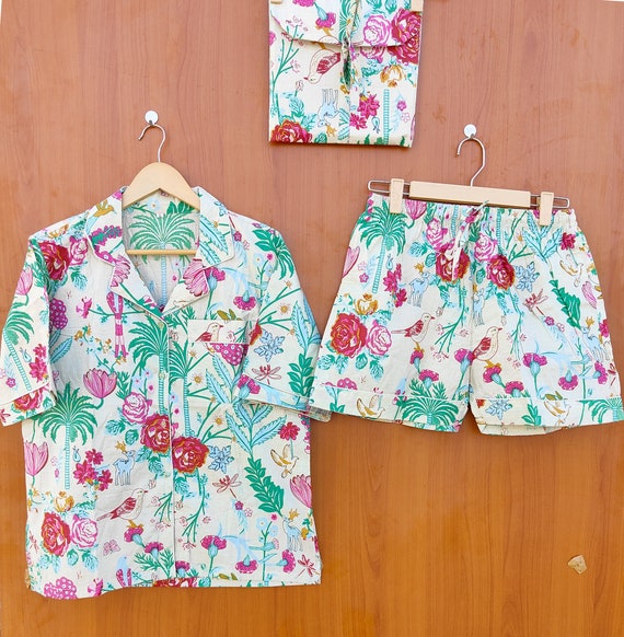 Floral Print Shorts Pj Set Indian Shorts Pj Set Women Wear Pj Set Hand Block Print Night Suit Night Wear Night Dress Animal Print Shorts Pj