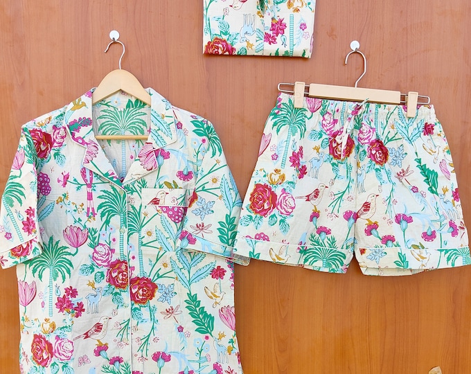 Floral Print Shorts Pj Set Indian Shorts Pj Set  Women Wear Pj Set Hand Block Print Night Suit Night Wear Night Dress Animal Print Shorts Pj