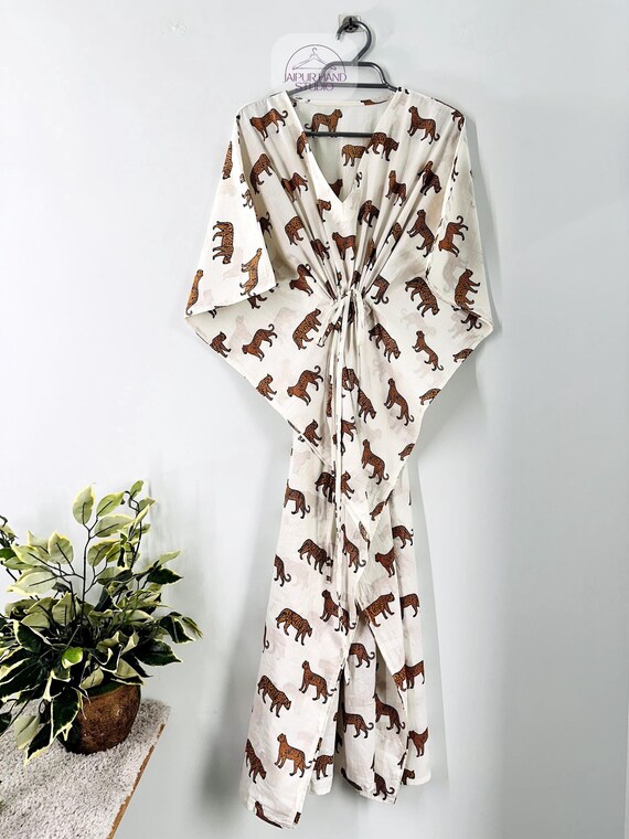 Tiger Print Cotton Kaftan, Long Caftan, Dress For to be Moms, Beach Cover up, Maxi Dress, Bikini Cover Up, Women For Kaftan Dress, Mom Gift