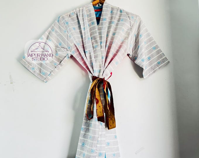 Floral print women wear silk kimono | Handmade stitch kimono | Party wear robe | Half sleeve kimono | Bridesmaid kimono robe | Gift for her.