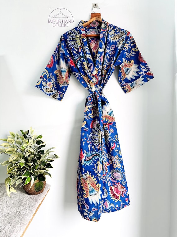 Tiger Hand Block Print Cotton Robes,Bath Robes,Kimono,Bridesmaid dressing gown,Beach CoverUp, Bridal Party Wear,BridesmaidGift,Gift for Her