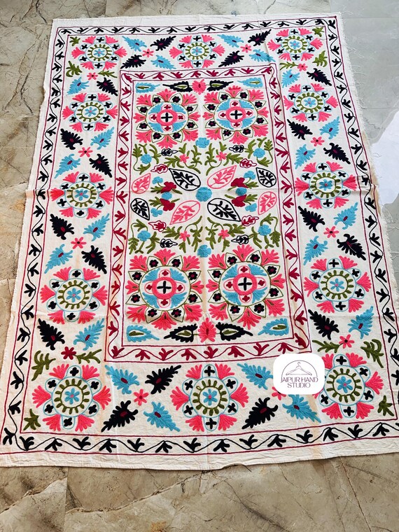 Handmade made suzani bedspread | Floral Embroider suzani bedsheet | Suzani table cover | Suzani soft blanket | suzani wall hanging throws.