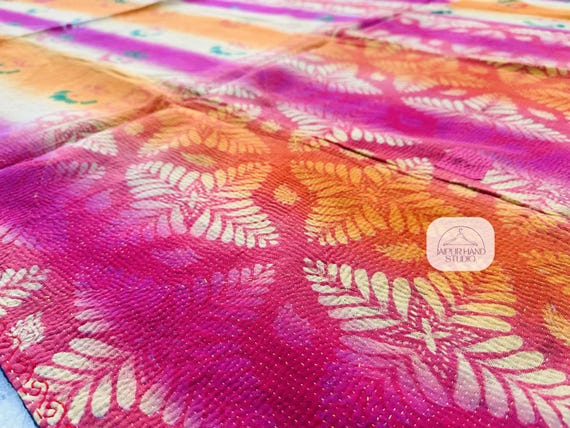Indian made old kantha reversible blankets | Printed Cotton kantha tapestry | Kantha home decor | Kantha patchwork throws | Gift for her.