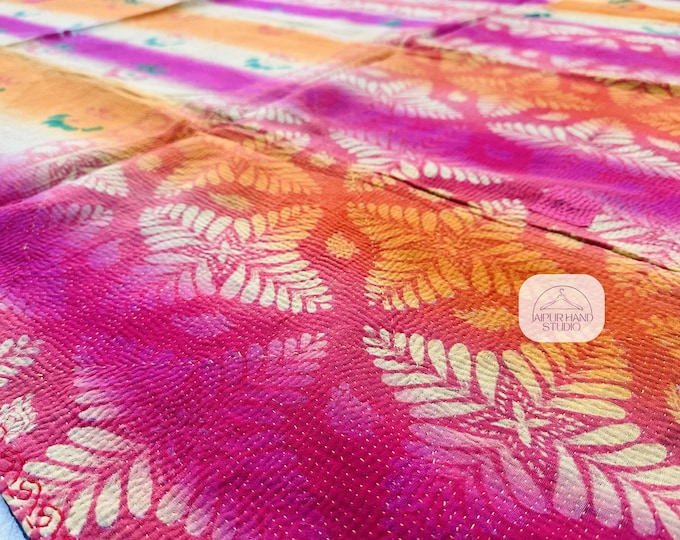 Indian made old kantha reversible blankets | Printed Cotton kantha tapestry | Kantha home decor | Kantha patchwork throws | Gift for her.